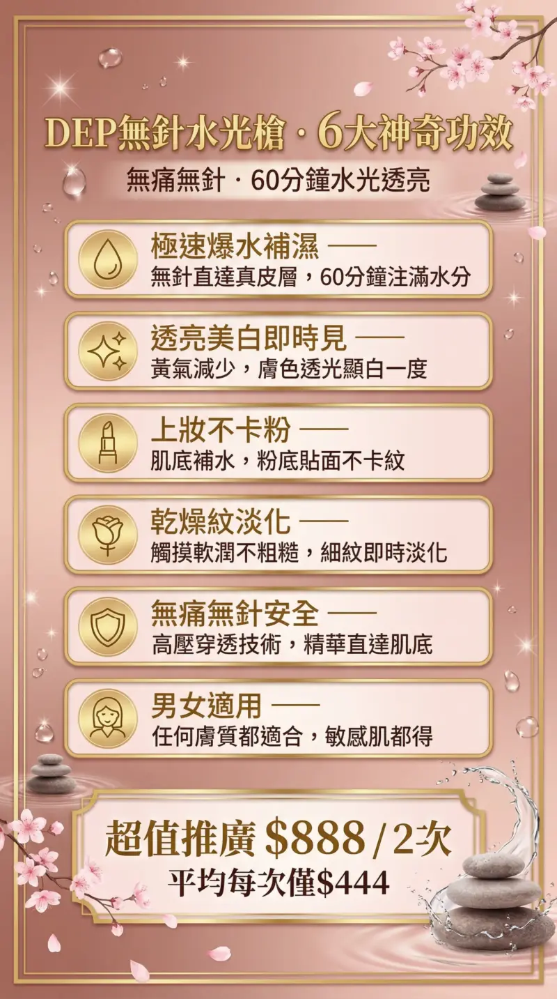 🌹 怕針又想要水光肌？DEP 無針水光：讓你 24 小時自帶「韓妹濾鏡」✨ 超越精華液的滲透力！無入侵性最高滲透儀器！✨韓妹光澤水嫩時刻，締造24小時貼妝完美光澤肌✨