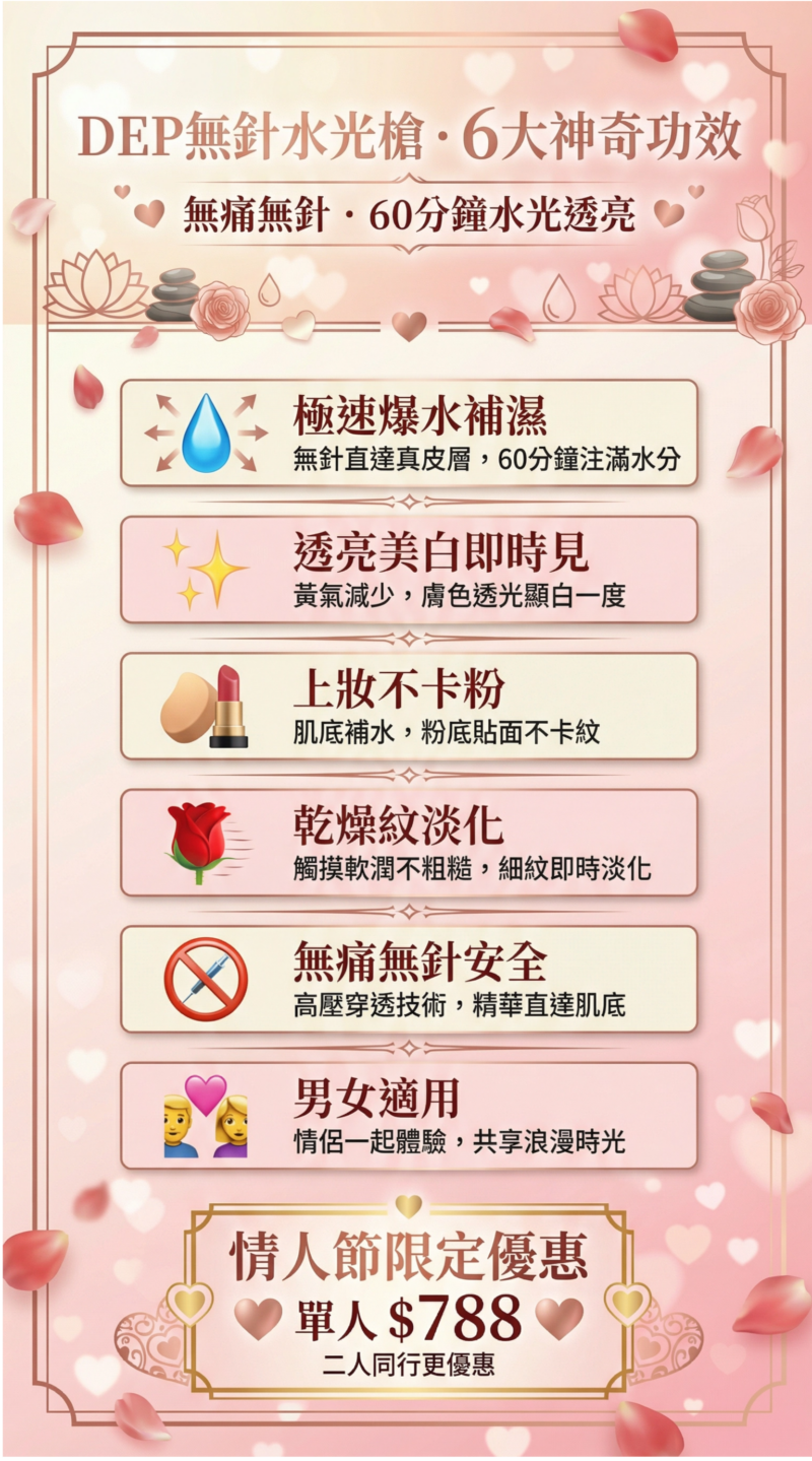 🌹 情人節2人優惠✨ 為您和摯愛準備的最佳禮物：與摯愛共享水光肌體驗，締造浪漫時刻✨